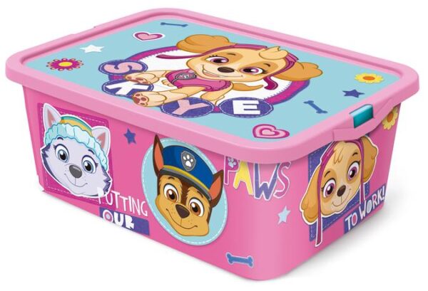 STOR Plastový úložný box s víkem Paw Patrol 13l růžový